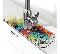 Abstract Music Themed Faucet Mat for Kitchen Sink Super Absorbent Diatomite Fast Drying Stone Sink Tray, 15"x5.5" Faucet Suction Pad Draining Mat for Bathroom Counter Sink Splash Guard Tray Mat