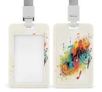 Abstract Music Themed ID Badge Holder Waterproof Card Protector Push-Pull Slot Work ID Card Holder with Lanyard Personalized Detachable Card Holders for Office Corporate Use