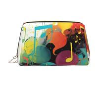 Abstract Music Themed Makeup Bag for Women Cosmetic Bags Leather Travel Makeup Case Organizer Waterproof Make up Pouch Open Flat Toiletry Bag Portable Storage Pouch for Travelling, Gold, One Size