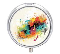 Abstract Music Themed Pill Box Round Portable Small Pill Case Waterproof Travel Pill Box Organizer for Pocket Purse and Daily Convenience