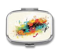 Abstract Music Themed Pill Case 2 Compartment Metal Small Pill Box Travel Pill Organizer Portable Medicine Container Mini Daily Medication Holder for Vitamin Container Fish Oil