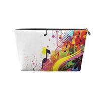 Abstract Music Themed Printed Toiletry Bag for Women Girl Portable Travel Cosmetic Bag Leather Makeup Pouch Organizer with Silver Zipper