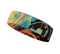 Abstract Music Themed Sports Sweatband 15" Polyester Hairband Absorbent Quick-Dry Headband for Running, Yoga