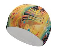 Abstract Music Themed Swim Cap Breathable High Elasticity Swimming Caps Waterproof Swim Hat Stylish Bathing Cap Comfortable Swimming Hat for Women Men