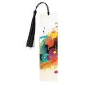 Abstract Music Themed Wooden Bookmarks 5pcs with Black Tassels Handmade Double-Sided Printed Book Marks Page Markers Book Accessories Gift for Book Lovers Women Men