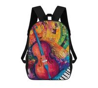 Abstract Musical Instrument Violin Piano Keys Printed 17 Inch Daypack Unisex Shoulder Backpacks Travel Laptop Backpack for Women Men