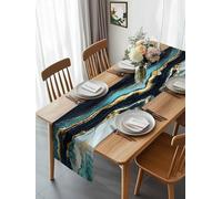 Abstract Natural Marble Teal Black Table Runner 108 Inches Long, Gold Stripe Crack Stone Washable Table Runners Heat-Insulation Kitchen Dining Table Decorations for Home Party Decor 13x108in