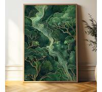 Abstract Nature Canvas Wall Art Green Landscape Picture Watercolor Forest Artwork Abstract Waterfall Wall Art Japanese Landscape Poster Green Forest Painting Nature Scenery Pictures 16x24inch No Frame