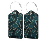 Abstract Nature Emerald Green,Luggage Tags Pu Leather Name Tag Travel Suitcase Identifier ID Tags Durable Luggage Label 2 pcs