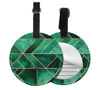 Abstract Nature Emerald Green Shams,Luggage Tags Pu Leather Name Tag Travel Suitcase Identifier ID Tags Durable Baggage Label 2 pcs
