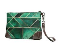 Abstract Nature - Emerald Green,Wristlet Bags PU Leather Clutch Womens Zip Purse Wallet Handbag with Wrist Strap