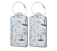 Abstract Nautical Sailboat & Ocean Luggage Tag with Privacy Flap for Suitcase Leather Luggage Tags 2 PCS