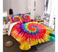 Abstract Neon Bedding Set Colorful Tie Dye 3D Digital Duvet Cover Geometry Spiral Stripe Curve Comforter Cover for Kids Teens Adults Rainbow Gradient Decor 3 Pcs (Colour 10,Single:135x200cm (3Piece))