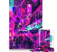 Abstract Neon City Night Adult Jigsaw Puzzle1000 Pieces Stress Free Premium Print Happy Challenge Xmas Fun Gift (50x75cm)