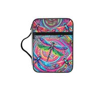 Abstract-Neon-Dragonflies Bible Cover Case with Handle, Water-Resistant Oxford Fabric Bible Bag Organizer with Zipper Pockets for Church