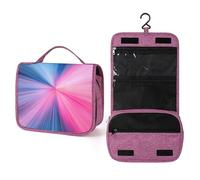 Abstract Neon Light Rays Pink Blue Travel Toiletry Bag for Women,Hanging Makeup Organizer with Hook for Shampoo