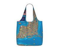 Abstract New York Flag Map 03 Print Grocery Bags Storage Bag Handbags | Reusable Grocery Bags Foldable Polyester Tote Lightweight Washable Large Tote Bag For Daily Shopping