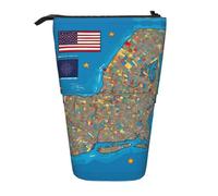 Abstract New York Flag Map 03 Vertical Retractable Pencil Case Stationery Box Adult Office Organizer Box