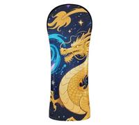 Abstract Night Sky Star Yellow Dragon Golf Club Head Cover Headcover with Interchangeable No. Tags for Driver Fairway Wood Hybrid 1 Piecing
