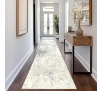 Abstract NonSlip Area Rug Short Pile Faux Wool 140 x 230 cm Machine Washable Low Profile for Hallway Kitchen Bedroom Entryway (Beige)