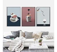 Abstract Nordic Poster Jump Wine Glass Canvas Painting Wall Art Pictures Modern Chocolate Girl Prins On The Wall For Living Room Home Decor 16"X24"X3Pcs No Framed