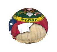 Abstract North Dakota State Flag Map02 Shower Caps Women Reusable Large Shower Cap Men Quickdry Care Hair Long Short Kids Bath