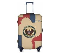 Abstract North Dakota State Flag Map03 Luggage Cover Elastic Washable Stretch Suitcase Protector Scratch Resistant Travel Cover White/Opulent Garden, Large, White/Opulent Garden, L