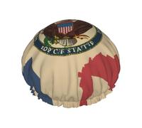 Abstract North Dakota State Flag Map03 Print Shower Cap,Reusable Hair Cap With Lining & Elastic Band Stretch Hem Hair Hat