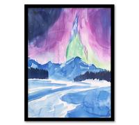 Abstract Northern Lights Aurora Borealis in Winter Framed Art Print Artery8 Blue A4
