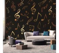 Abstract Note Wallpaper, Black and Gold Music Wallpaper for Living Room, Bedroom, Non-Woven Decor Wall Paper, Photo Mural Dining Room, Hallway, Lounge, 250 x 175 cm OBE142