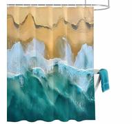Abstract Ocean Beach Shower Curtain for Bathroom, Blue Sea Wave Sand Modernism Waterproof Cloth Fabric Bathroom Accessories Set with 12 Rust Proof Plastic Hooks, 72” x 96”