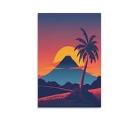 Abstract Ocean Canvas Wall Art, Fantasy Sunset Beach Palm Tree Landscape Picture Painting on Canvas, Print Poster Decoration Artwork for Home Living Room Bedroom Wall Decor Unframe 16x24inch(40x60cm)