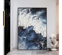 Abstract Ocean Canvas Wall Art - Navy Blue and White Artwork Print - Sea Wave Picture Painting - Modern Landscape Poster for Bedroom 16x24inch No Frame