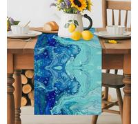 Abstract Ocean Marble Texture Table Runner 70 Inches Long,Table Runners Kitchen Dining Tables Decoration for Home Party Decor, Fluid Blue Teal Swirling Tables Runner Wedding Dresser Scarf
