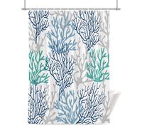 Abstract Ocean Shower Curtain for Bathroom, Summer Coral Pattern Blue Teal Grey Waterproof Cloth Fabric Bathroom Accessories Set with 12 Rust Proof Plastic Hooks, 72” x 84”