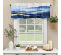 Abstract Ocean Valances for Windows, Gradient Blue White Gold Waves Rod Pocket Valance Short Window Treatments Curtains for Kitchen Bathroom Bedroom Decor, 42 x 18 Inches