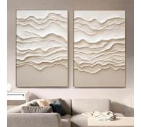 Abstract Ocean Waves Canvas Wall Art Beige Textured Painting Cream and White Pictures