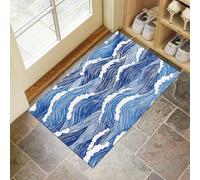 Abstract Ocean Waves Doormat, Non-Slip Anti-Fatigue Eco-Friendly Rubber Indoor Door Mat, Rectangular (50 X 80 Cm), Blue Ukiyo-E Styledurable And Machine Washable