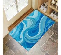 Abstract Ocean Waves Doormat, Non-Slip Anti-Fatigue Eco-Friendly Rubber Indoor Door Mat, Rectangular (60 X 90 Cm), Blue Hand-Drawn Styledurable And Machine Washable