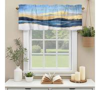 Abstract Ocean Waves Valances for Windows, Gradient Gold Blue Mountain Art Rod Pocket Valance Short Window Treatments Curtains for Kitchen Bathroom Bedroom Decor, 54 x 18 Inches