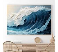 Abstract Ocean Waves Wall Art Blue and White Textured Painting Abstract Beach Art Wall Decor Abstract Seascape Canvas Wall Art Blue Abstract Pictures Abstract Ocean Artwork for Wall 24x16inch No Frame