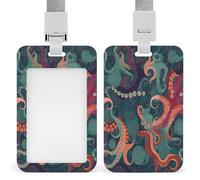 Abstract Octopus ID Badge Holder Waterproof Card Protector Push-Pull Slot Work ID Card Holder with Lanyard Personalized Detachable Card Holders for Office Corporate Use