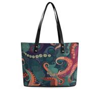 Abstract Octopus Leather Tote Bag for Women Work Shoulder Purses with Zipper Waterproof Large Computer Shoulder Bag Fashion Ladies Shoulder Handbag Reusable Shopping Bags