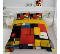 Abstract Oil Painting Double Duvet, Reversible Coverless Modern Geometric Duvet Washable, Deep Red Bed Quilt For All Seasons - Lightweight Soft Comforter Bedding With Pillowcases
