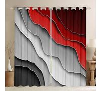 Abstract Ombre Red Gray White Window Curtains for Bedroom Living Room Teens Ocean Waves Striped Curtains Kids Boys Girls Modern Gradient Contemporary Window Drapes Treatments W66*L90