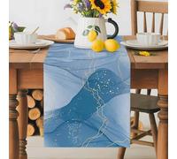 Abstract Ombre Table Runner 18x72 Inches Long Light Blue Marble Texture with Golden Line Cotton Linen Table Runner Burlap Style for Dinner Table Party Decor Tabletop Decorations