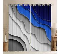 Abstract Ombre Window Curtains for Bedroom Living Room Teens Ocean Waves Striped Blue Grey White Curtains Kids Boys Girls Modern Gradient Contemporary Window Drapes Treatments W66*L90