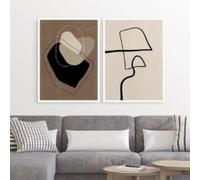 Abstract One Line Drawing Beige Brown Organic Shapes Poster Print Canvas Painting Wall Art Picture Boho Home Decor 70x100cmx2 Frameless
