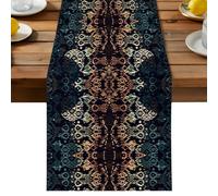 Abstract Orange Blue Table Runner, Vintage Geometric Gradient Symmetry Snake Texture Cotton and Table Linen Runner for Kitchen Dining Home Decor for Party Festival Holiday Decoration Gift 16x72in