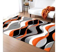 Abstract Orange Gray Wavy Line Area Rug Gradient Grey Geometry Black Stripes Outdoor Indoor Washable Rug for Floor Mat Indoor Throw Rugs Soft Mats for Bedroom Living Room Kids Room 70 x 140 cm